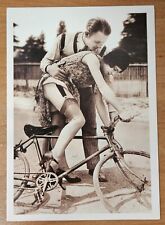 Vintage French Gilles Postcard Paris 1920's Style Man Helping Woman on Bicycle picture