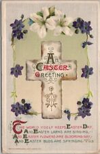 Winsch EASTER GREETING Embossed Postcard Cross / Violet Flowers / 1921 Cancel picture