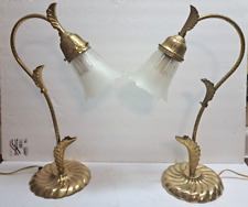 Vintage Pair Gooseneck Lamps, Victorian Style, Gold W/Leaves, MCM picture