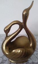 Vintage Double Head Swan Planter Solid Heavy Brass Hollywood Regency Home Decor picture