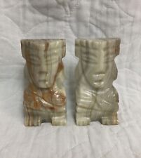 Carved Heavy Vintage Marble Aztec Mayan Tiki Stone Bookends, 6.5” x 2
