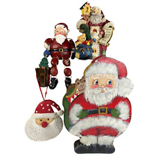 Wooden Folk Art Santa Hand Painted Wood Ceramic & Resin Home Decor Set Of 4 picture