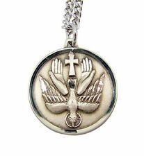 Sterling Silver Holy Spirit Dove with The Our Father Hands Medal, 7/8 Inch picture