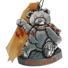 2014 Gloria Duchin Pewter November Teddy Bear Christmas Ornament 3