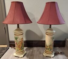 Antique 1920's 30's? Pair Of Asian Inspired Handpainted Metal Table Lamps Lamp picture