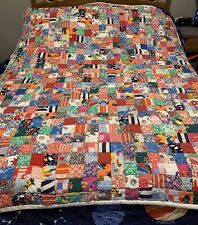 Vintage Hand Stitched 60x70 Quilt Small Blocks Beautiful Colors Good Condition picture