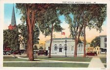 Westfield MA Massachusetts Main Street Post Office 1940s Park Vtg Postcard A44 picture