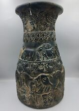 A LARGE BACTRIAN JIROFT STONE CARVED VESSEL DEPICTING SCENES OF ANIMALS FIGURES picture