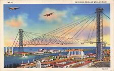 Postcard IL 1933 Chicago World's Fair Sky Ride Airplanes Flying Rocket Cars picture