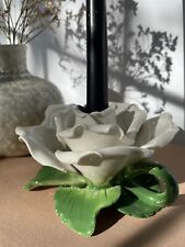 Vintage Lg Capodimonte Porcelain White Rose Flower Italian Candle Holder 6x5x4