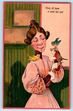 PFB Postcard Ugly Woman With Birds They All Have A Mate But Me New Ross Indiana picture