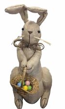 Burlap Easter Bunny Rabbit Basket Plush Figure Primitive Spring Party Home Decor picture
