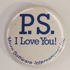 Vintage IT PC PS I Love You Micro Software International Inc Pinback Button picture