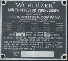 Wurlitzer 2700 # 584860 serial number identification plate or tag picture