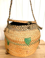 Vintage Native American Indian East  Coast Hand Woven Basket with Lid and  Cord picture