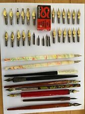 Vintage Calligraphy Lot with 28 Speedball and Hunt Nibs & 10 Pens, Used, As Is picture
