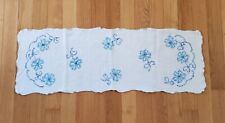 Vintage Embroidered Blue & White Linen Table Runner picture