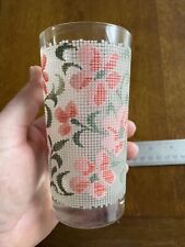 Vintage Libby Beverage Glass Pink Flowers Morning Glory Unique Texture picture
