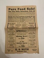 c.1940's Pure Food sale Poster Jack Sprat E.S. Ruth Store El Dorado Kansas picture