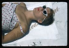 Pretty Woman Swimsuit Beach Sunglasses 35mm Slide 1950s Red Border Kodachrome picture