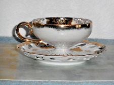 LM Royal Halsey Very Fine China Pedestal Tea Cup & Saucer Black & Gold. Antique picture