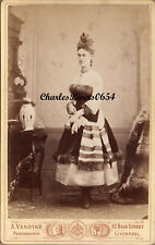 LIVERPOOL CABINET CARD LADY ELABORATE DRESS & HAT VICTORIAN FASHION PHOTO #C699 picture