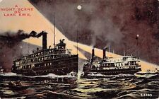 Lake Erie OH Ohio Night View Moonlight Ship Sailing Steamer UNP Vtg Postcard V7 picture