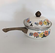 Vintage Newcor Regency Enamel Cookware Pot Pan Brass Handle 1.5 Qt. picture