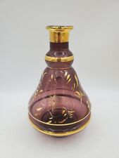 Empoli Rossini Italy Amethyst Purple Gold Leaf Glass Decanter Vase Vtg Sticker picture