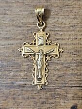 Michael Anthony MA 14K Yellow White Gold 3D Crucifix Cross Religious Pendant picture