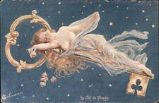 Art Nouveau Painting La Clef Du Paradis Woman In Sky On Key Vintage Postcard picture