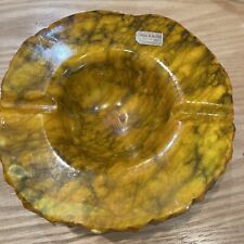 Alabaster Ashtray MCM Hand Carved, Italy Marble Stone Golden Color Genuine Stone picture