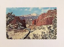 Vintage Snow Covered Pikes Peak & Garden of the Gods Postcard Scalloped Edge  picture