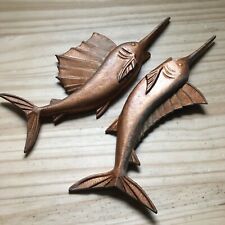 Vintage Pair of Bronze Toned Metal Marlin Sword Fish Sculpture Wall Hanging 13