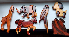 Lg Carved Wood Refrigerator Magnets (6) Dog Horse Giraffe Elephant Parrot Wave picture