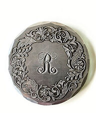 Antique Vintage Silver Plate Round Pocket Mirror Embossed 