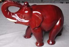 Vintage Burgundy Glossed Wooden Carved Elephant Figure With Tusk 11