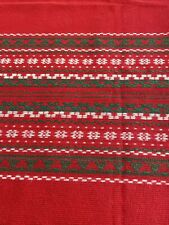 VTG MCM Nordic Scandinavian Woven Christmas Tablecloth Red White Green 51” x 54” picture