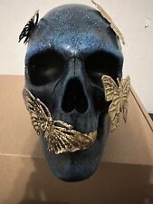 JOOMBE Marble Texture Skull Butterfly Sculpture Bookend Halloween Blue Marble picture