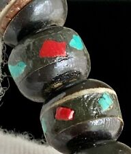 Vintage Tibetan Black Mala Inlay Prayer Bead Bracelet Healing 17.54g 28 Beads picture