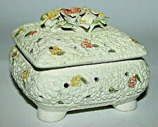 Ceramic Lidded Potpourri Box Small Capodimonte Style FlowersVintage Handpainted picture