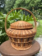 Vintage Japanese Reed Basket Hand Made With Cover And Handle Cottagecore/boho picture