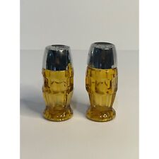 VTG Amber Glass Salt & Pepper Shakers With Chrome Lids 4 Inches Tall MCM Decor picture