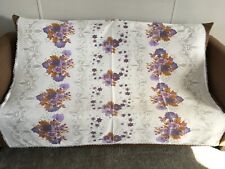 VTG 60s 70s Floral Bouquet Lace Trim Textured Tablecloth Purple Handmade READ picture