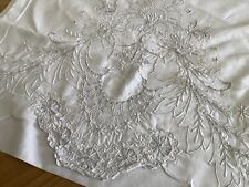 Exquisite Antique Hd Emb Madeira Whitework Single Cotton Pillowcase 18.5”/29” picture