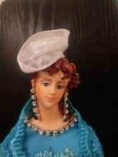 Antique Lady Porcelain face Doll with wood base & jewlery  picture