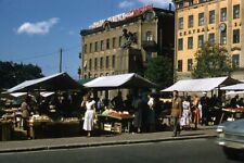 35mm Slide1950s Red Border Kodachrome Street Market at Old Stockholm picture