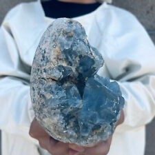 5LB Large Natural Blue Celestite Crystal Geode Quartz Cluster Mineral Specime picture