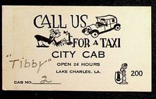 1920's Automobile Business Card Call Us For A Taxi City Cab Lake Charles LA picture