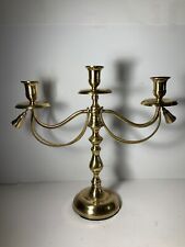 Vintage MCM Solid Brass 3 Candle Candelabra Candlestick Holder 14 in. picture